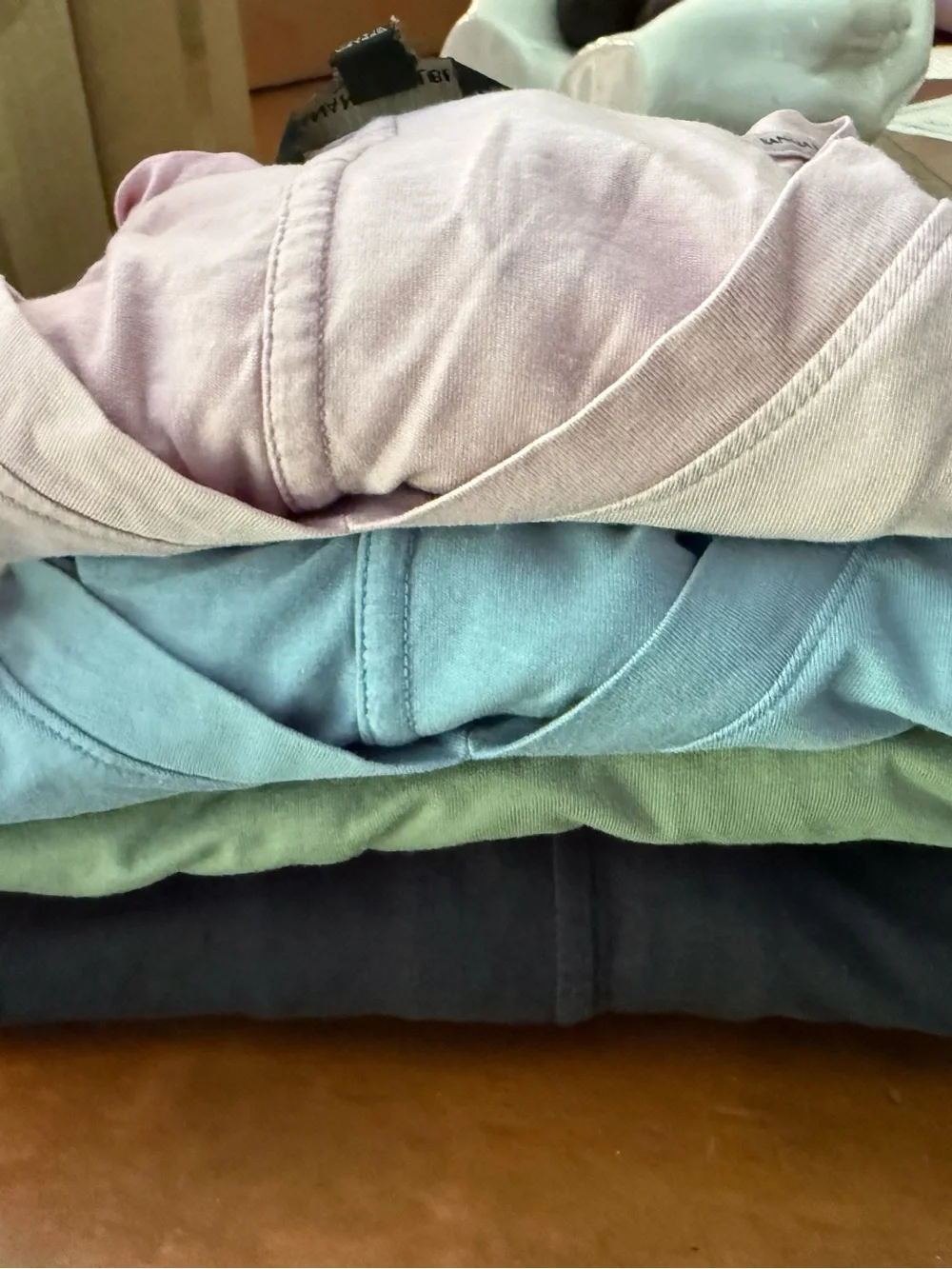 Stacked Cotton Shirts in Dusty Pink, Sage, Teal & Rust. four pairs of shorts - Picture 3 of 3